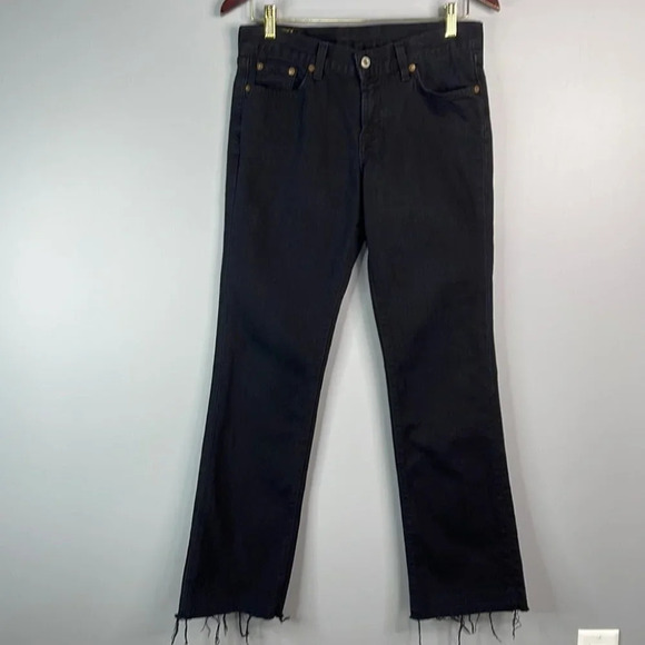 LUCKY BRAND The Rider Jeans Black Denim Mid Rise Straight Leg Frayed Hem 4/27 - Picture 15 of 15